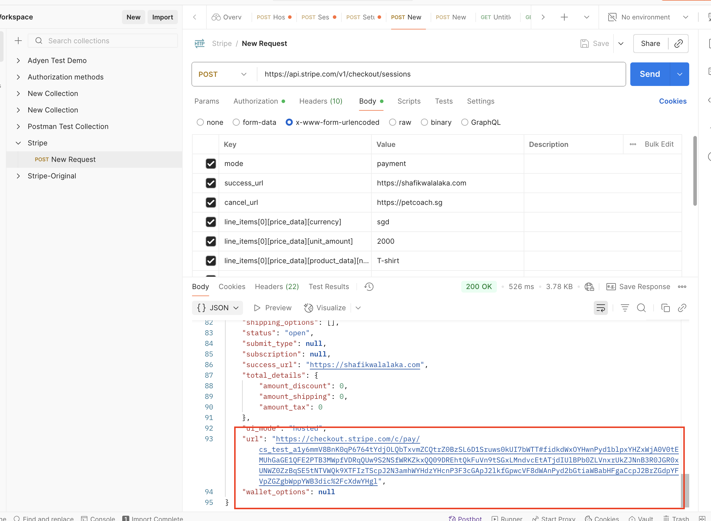image of checkout session URL